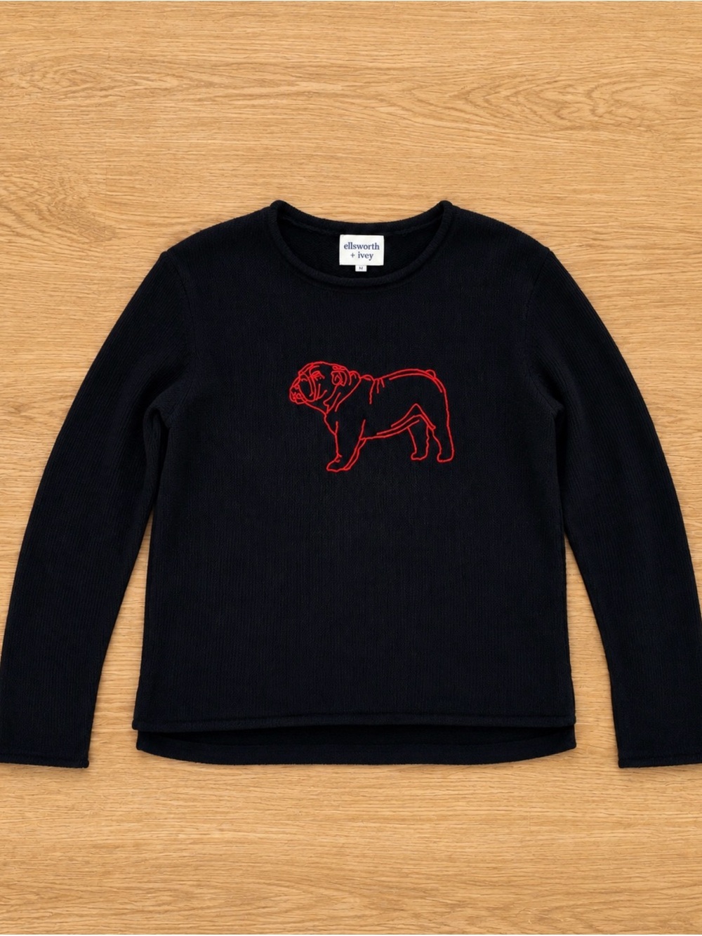 Ellsworth + Ivey Black Long-Sleeve Bulldog Embroidered Tee